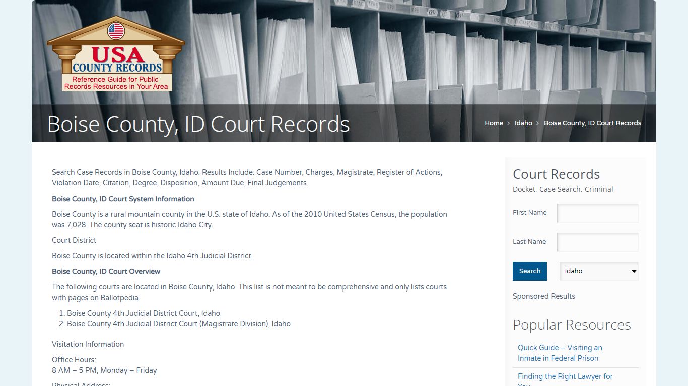Boise County, ID Court Records | Name Search